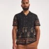 Short Sleeve Paisley Border Shirt| Black