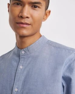 Long Sleeve Grandad Oxford Shirt| Dark Blue -Wear Lusty Sales Store y08vm462736w