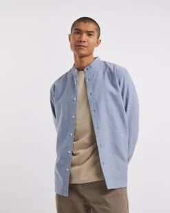 Long Sleeve Grandad Oxford Shirt| Dark Blue -Wear Lusty Sales Store y08vm462737w