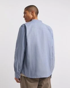 Long Sleeve Grandad Oxford Shirt| Dark Blue -Wear Lusty Sales Store y08vm462738w