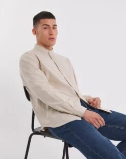 Long Sleeve Grandad Oxford Shirt| Light Beige -Wear Lusty Sales Store y08vm473736w