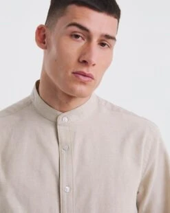 Long Sleeve Grandad Oxford Shirt| Light Beige -Wear Lusty Sales Store y08vm473738w