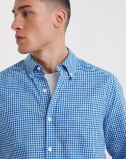Long Sleeve Gingham Shirt| Cobalt -Wear Lusty Sales Store y08vm552737w