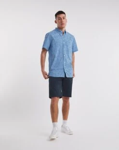 Short Sleeve Gingham Shirt| Cobalt -Wear Lusty Sales Store y08vm558736w