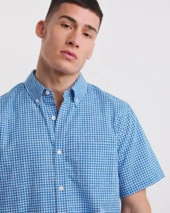 Short Sleeve Gingham Shirt| Cobalt -Wear Lusty Sales Store y08vm558737w
