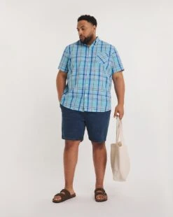 Short Sleeve Cotton Check Shirt| Blue Check -Wear Lusty Sales Store y08vm584740w