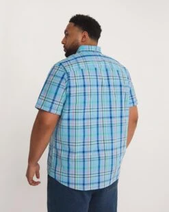 Short Sleeve Cotton Check Shirt| Blue Check -Wear Lusty Sales Store y08vm584742w