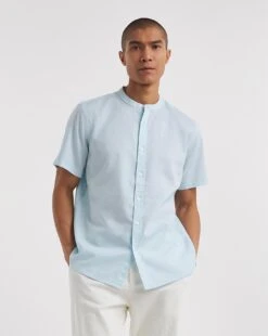SS Grandad Linen Blend Shirt| Light Blue