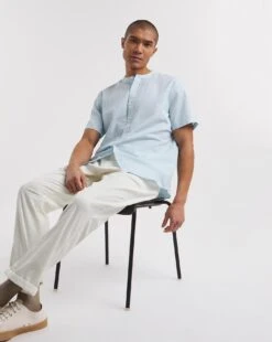 SS Grandad Linen Blend Shirt| Light Blue -Wear Lusty Sales Store y08vm617741w