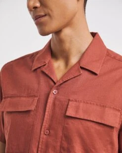 Short Sleeve Double Pocket Revere Collar Linen Blend Shirt| Brown -Wear Lusty Sales Store y08vm620735w