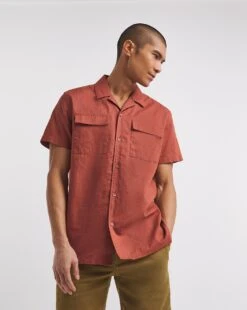Short Sleeve Double Pocket Revere Collar Linen Blend Shirt| Brown -Wear Lusty Sales Store y08vm620737w