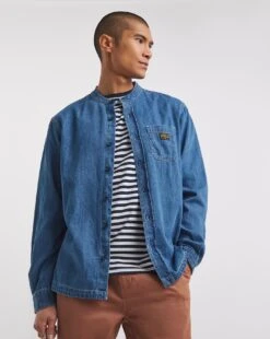 Grandad Denim Overshirt| Stonewash