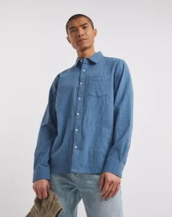 Long Sleeve Textured Shirt| Dark Blue -Wear Lusty Sales Store y08vm665738w