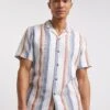 Short Sleeve Revere Collar Multi Stripe Shirt| Multi