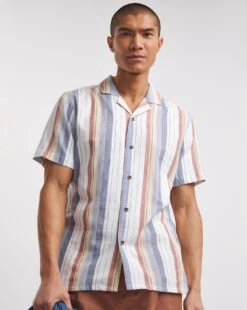 Short Sleeve Revere Collar Multi Stripe Shirt| Multi