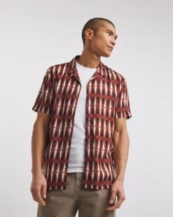 Short Sleeve Retro Geo Print Revere Collar Shirt| Multi