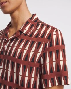 Short Sleeve Retro Geo Print Revere Collar Shirt| Multi -Wear Lusty Sales Store y08vm770737w