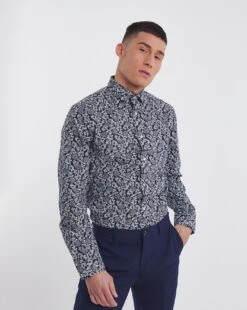 Jacamo Premium Formal Floral Print Shirt| Blue