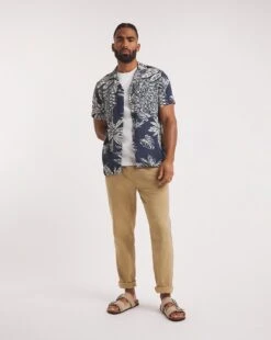Short Sleeve Ecovero Palm Print Shirt| Navy -Wear Lusty Sales Store y08vm940728w
