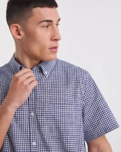 Short Sleeve Gingham Shirt| Navy -Wear Lusty Sales Store y08vm977737w