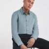 Steel Blue Long Sleeve Button Down Poplin Shirt| Steel Blue