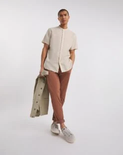 Linen Blend Grandad Collar Shirt| Light Stone 7 Linen Blend Grandad Collar Shirt| Light Stone -Wear Lusty Sales Store y08wv591737w