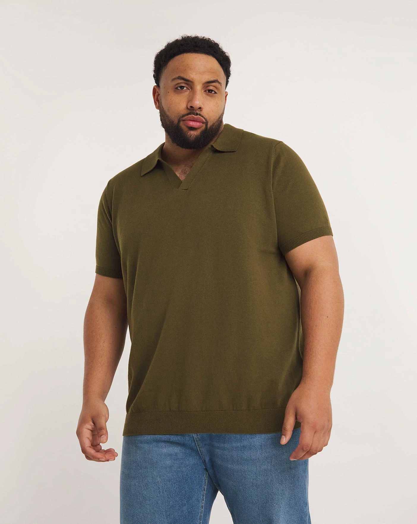 Khaki Revere Collar Short Sleeve Knitted Polo| Khaki 1 Khaki Revere Collar Short Sleeve Knitted Polo| Khaki