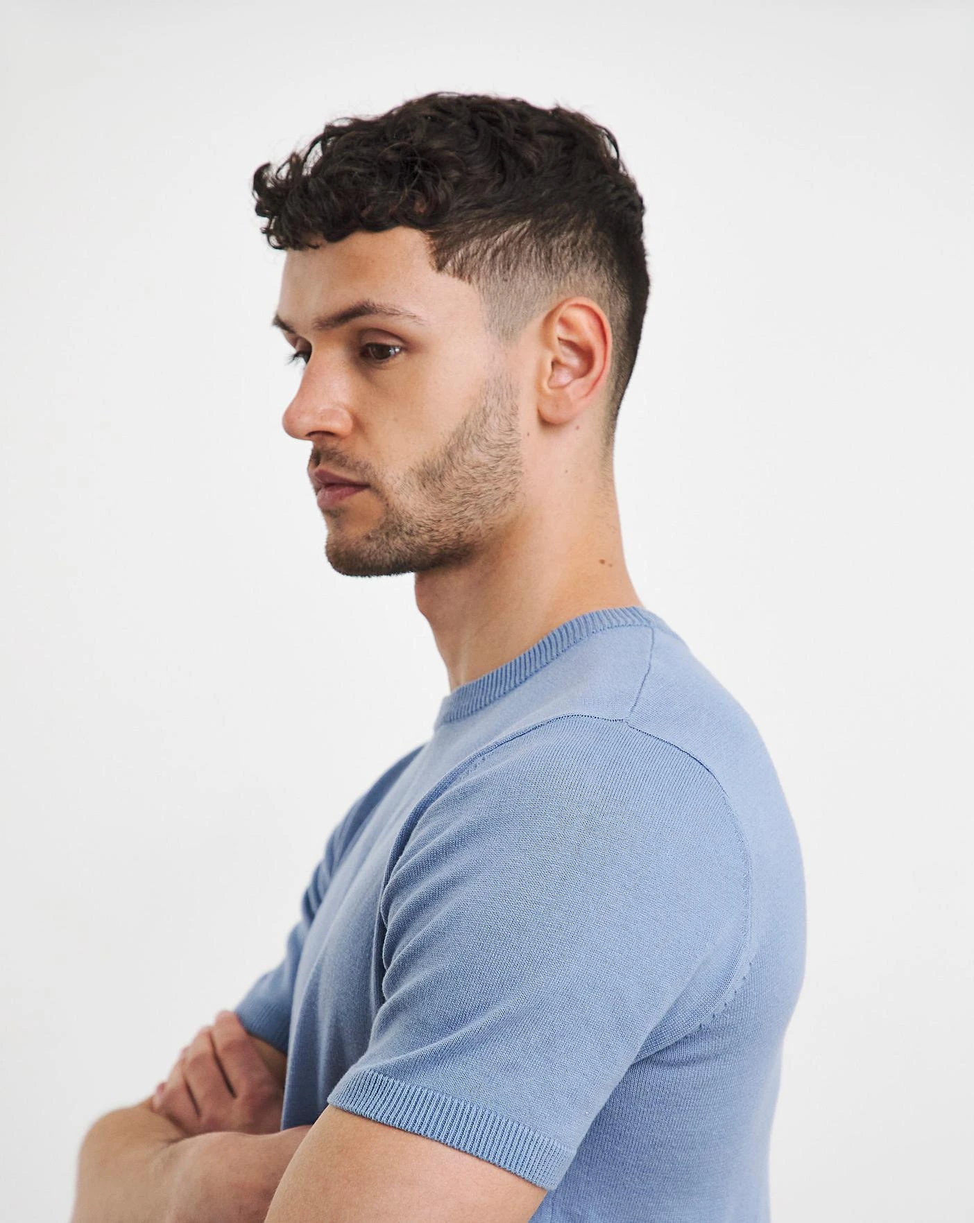 Blue Knitted Short Sleeve T Shirt| Blue 2 Blue Knitted Short Sleeve T Shirt| Blue - Image 2