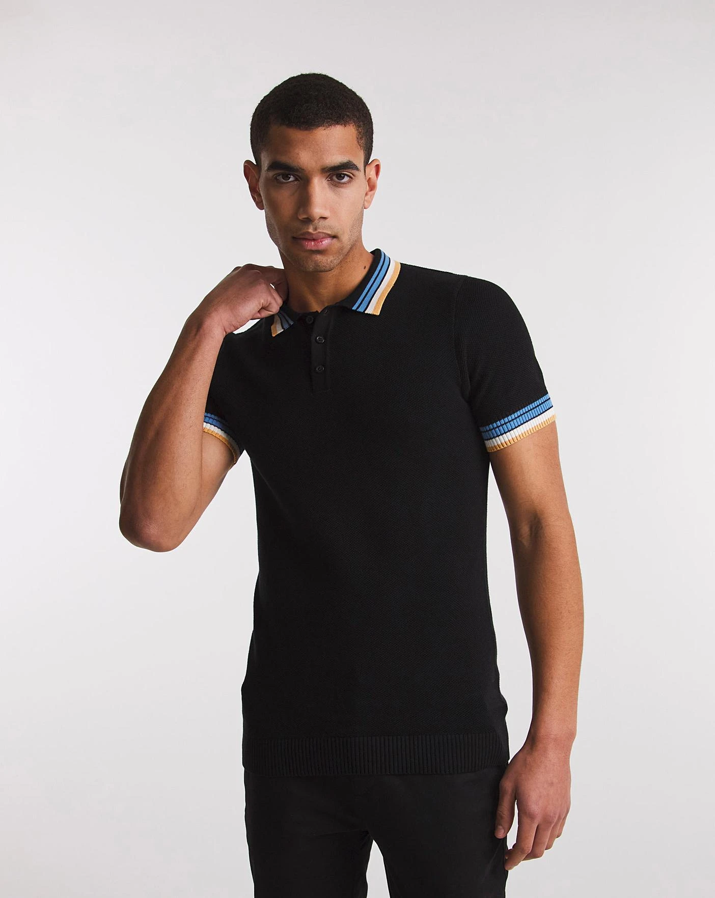 Black Knitted Tipped Polo| Black 1 Black Knitted Tipped Polo| Black
