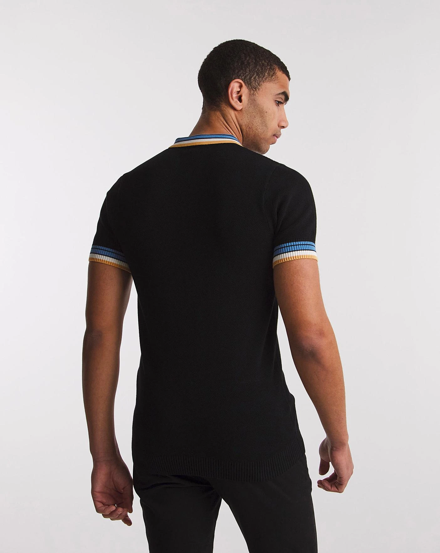 Black Knitted Tipped Polo| Black 2 Black Knitted Tipped Polo| Black - Image 2