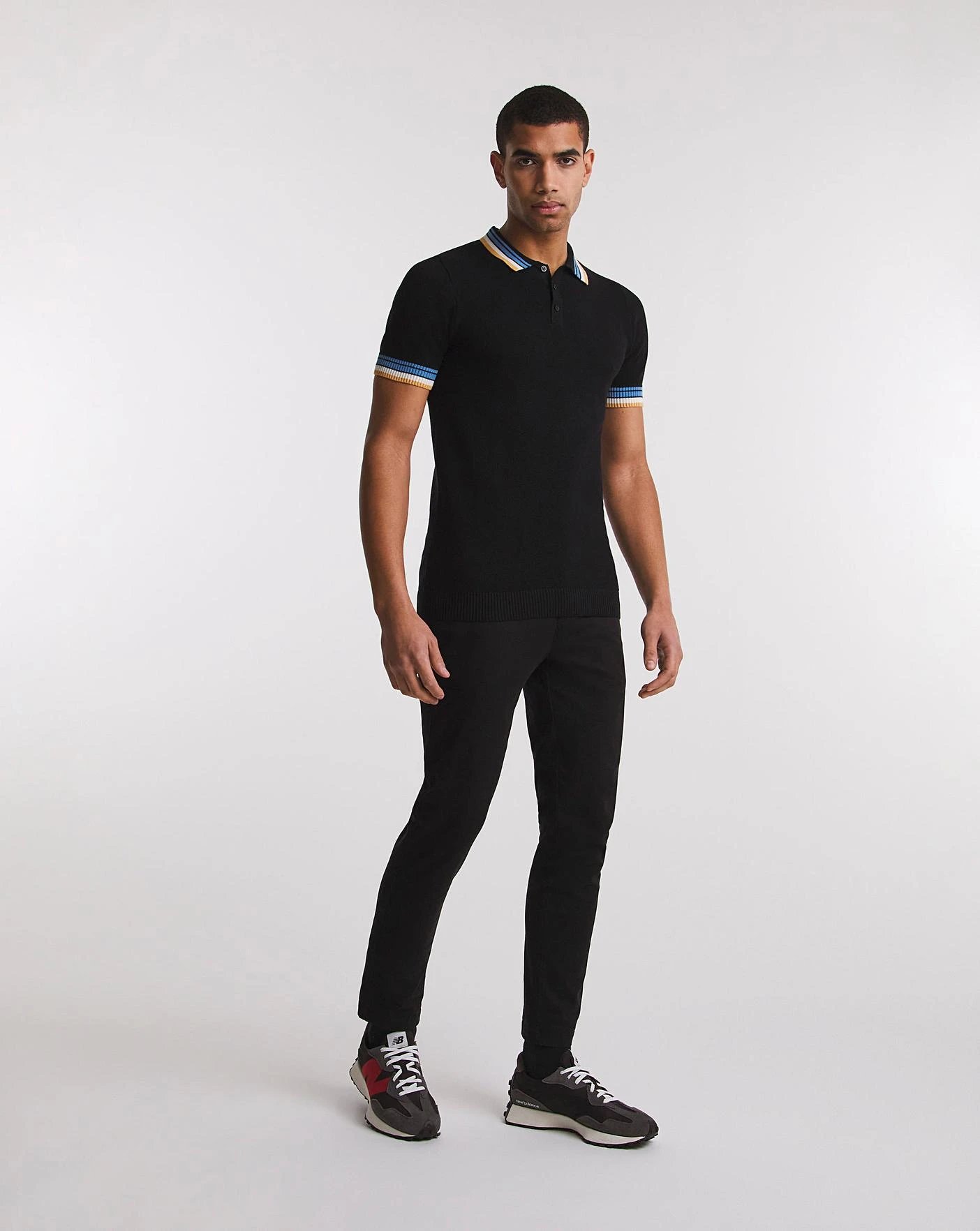 Black Knitted Tipped Polo| Black 4 Black Knitted Tipped Polo| Black - Image 4